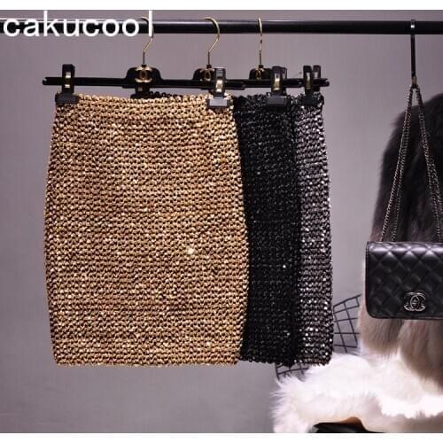 Cakucool Women Bling Sequins Skirt Sheath Slim Stretch Korean Design Pencil Skirts Empire Sexy Party Mini Bodycon Skirt Autumn