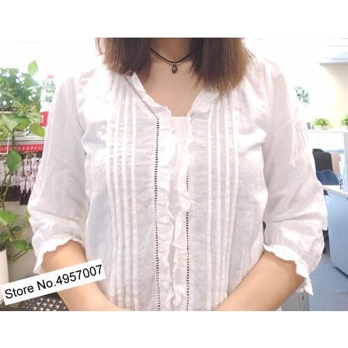 Elfbop 2020 Ladies White Lace Patchwork Hollow Out Shirt Top