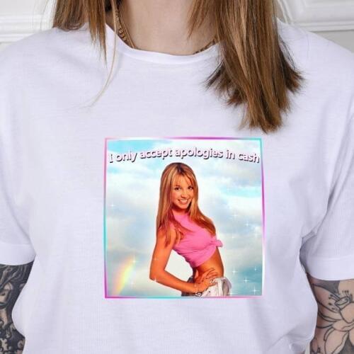 Kuakuayu HJN I Only Accept Apologies In Cash Womens Funny Meme T-Shirt Summer Fashion Hipsters Cute Graphic Tee Britney Spears