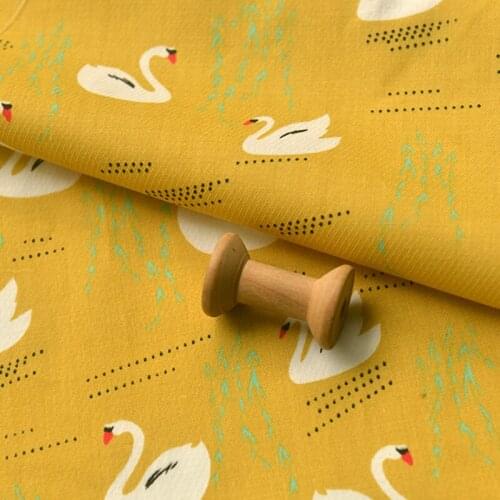 Printed Swan cotton and linen fabric For jacket shirt shorts dress clothes childrens wear DIY fabric