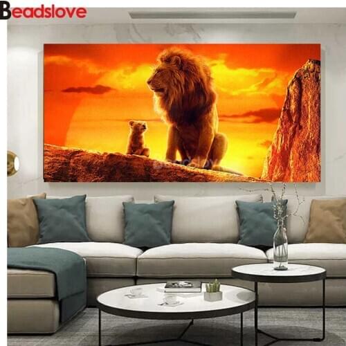 Large drill square Crystal Paintings Sunset lion mother love Diamond Embroidery Full round 5d Diy diamond painting iamond Mosaic