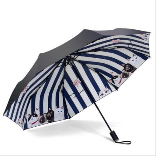 Compact three Folding Rain Travel Light Aluminium Cat Pattern Women Men High Quality Fashion Umbrellas Female Umbrellas