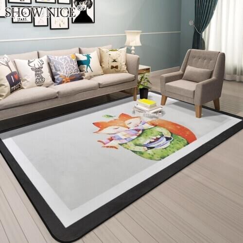 Nordic modern bedroom carpet carton fox rabbit children play crawling rug sitting room tea table sofa rectangle bed tapetes