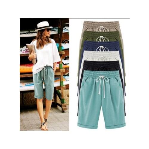 Summer Fashion Cotton Linen Shorts Casual High Waist Streetwear Short Casual Lady Drawstring Loose Short Trousers 2021 Plus Size