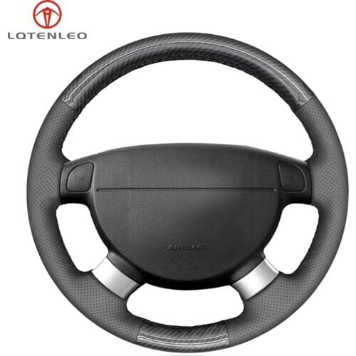 LQTENLEO Carbon Fiber Black Leather Car Steering Wheel Cover For Chevrolet Lova Aveo Buick Excelle Daewoo Gentra Daewoo Lacetti
