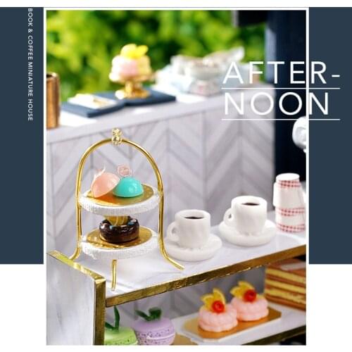 Handcraft Miniature Dollhouse LED Light & Battery Case Crafts Book & Coffee House Book Store Cafe Shop Doll House for Girls