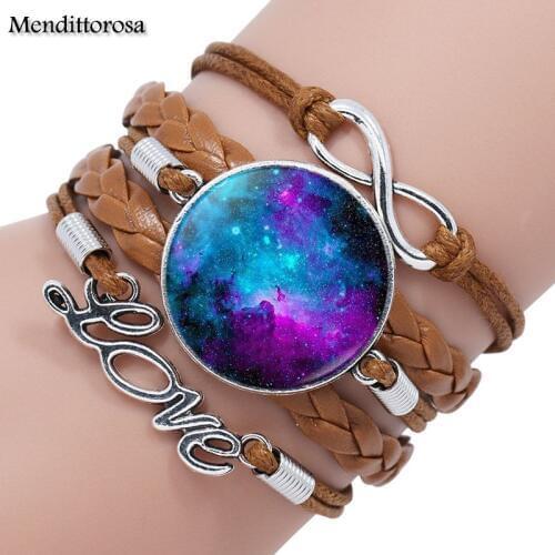 Mendittorosa Illusion Glass Multilayer Black/Brown Leather Bracelet Bangle For Women Neck Lace Green Glass Jewelry Bijouterie