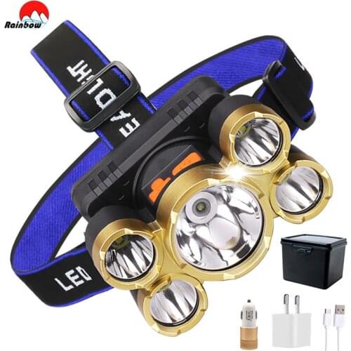 8000LM Powerful 5LED Headlamp Rechargeable Bike Headlight Outdoor Head Lamp Torch Flashlight With Built-in Battery For Camping