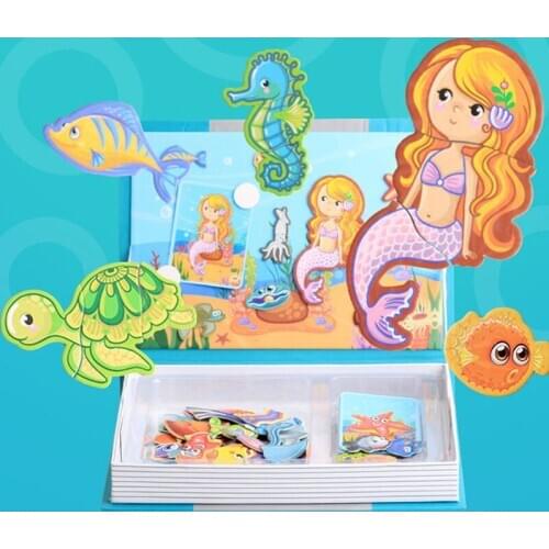 Cartoon Magnets Book Toy Mermaid Christmas Animal Dinosaur Magnetic Puzzles Montessori Materials Educational Toys For Children