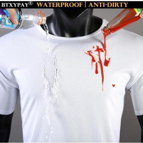 120pcs Nano Tech Anti-Dirty 5-level Waterproof Men T Shirt Hydrophobic Stainproof Antifouling Quick Dry Top Short Sleeve T-Shirt