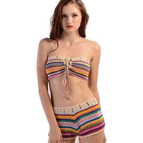 Wholesale Free Shipping Sexy Womens Beach Underwear Fashion Design Knitting Swimwear Casual Holiday Hand Hook Bikini Suit