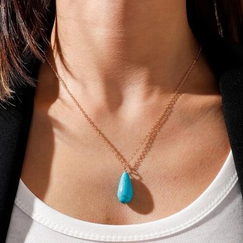 Bohemian Blue Natural Stone Water Drop Necklaces for Women Gold Silver Color Chain Necklace Fashion Jewelry Accessories
