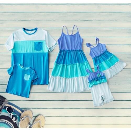PatPat Mosaic Blue Color Block Family Matching Sets