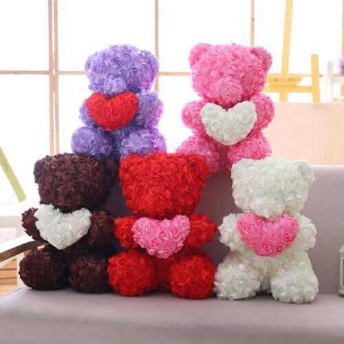 38cm High Rose Flower Teddy Bear Holding a Heart Shaped Soft Plush Toy Doll For Girlfriend Valentines Day Gift