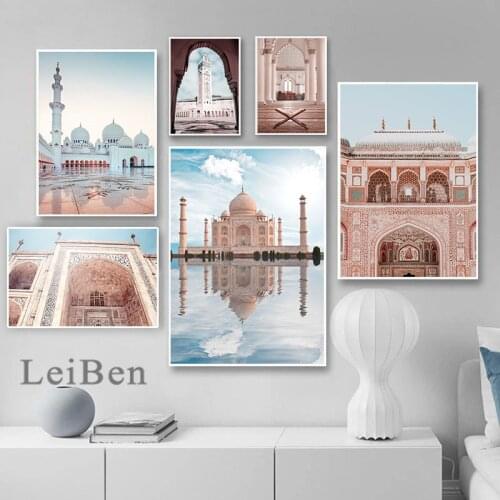 Famous Architecture Taj Mahal Poster Morocco Travel City Landscape Canvas Painting Wall Art Pictures for Living Room Home Decor