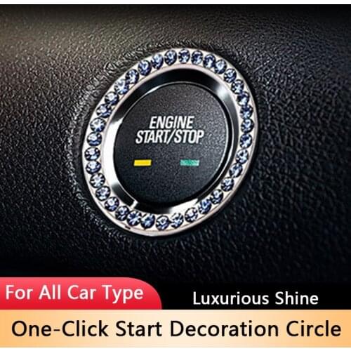 QHCP One-Click Start Button Switch Decoration Ring Hand-Set Diamond Crystal Ignition Ring Sticker Car Interior Car Accessories