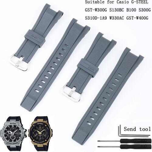 Watch accessories buckle men rubber strap for Casio G-SHOCK GST-W300G S130BC S300G S310D-1A9 W330AC ladies silicone sports strap