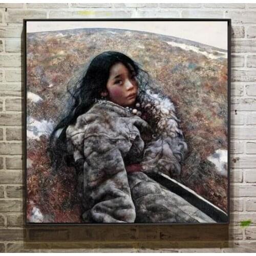 Figure Painting Ai Xuan Artwork Tibetan Girls Eyes By Hand Painted Oil Painting On Canvas For Living Room no Framed