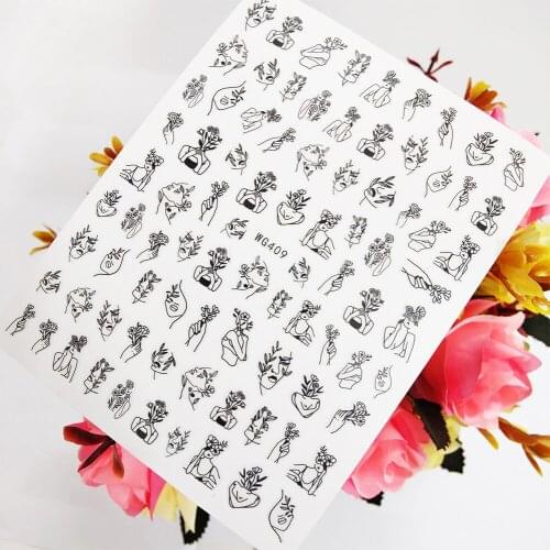 Geometry Fashion Girl Flowers 3D Stickers Sliders for Nails Self Adhesive Nail Art Decoraciones Foil Design Manicure Accesorios