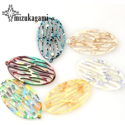 48*26mm 6pcs/lot Acetic Acid Resin Charms Oval Hollow Stripe Charms Pendants For DIY Earrings Jewelry Making Accessories