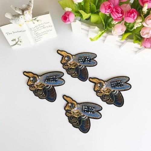 Embroided Bee Patches for Clothing Sewing on Beading Clothes Patch Rhinestone Beaded Applique for DIY Shoes Bags Hats Craft