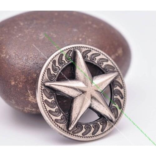 10Pcs 32 MM Retro Silver Western Raise Star Craved Rivet Stud Fastener Conchos Rivetback For Leathercraft Belt Luggage Bag Decor