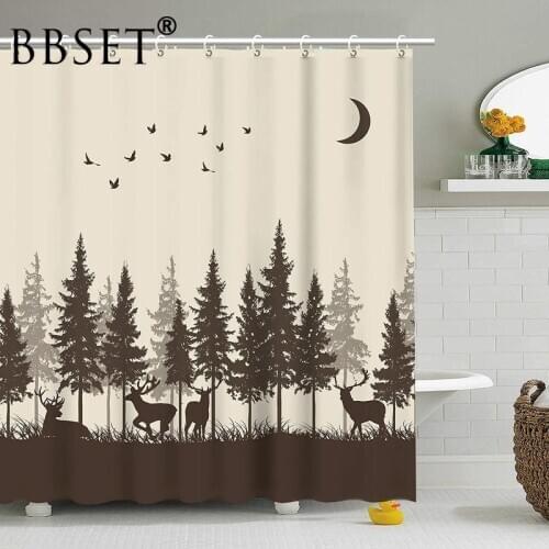 Deer Animal Shower Curtain Deer and Birds In The Night Forest Pattern Waterproof Multi-size Douchegordijn Bathroom Decor