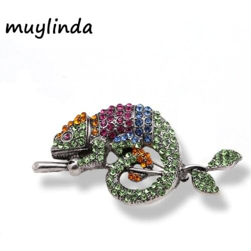 Muylinda Animal Rhinestone Pins Chameleon Brooch Vintage Brooches For Women Scarf Clothes Clip Accessories