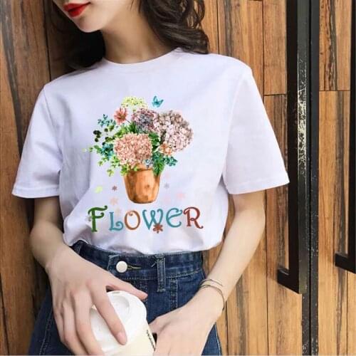 Women Watercolor Designed Cute Flower Cartoon Summer Fashion Tshirts Clothes T Tops Ladies Tees T-Shirt Clothing