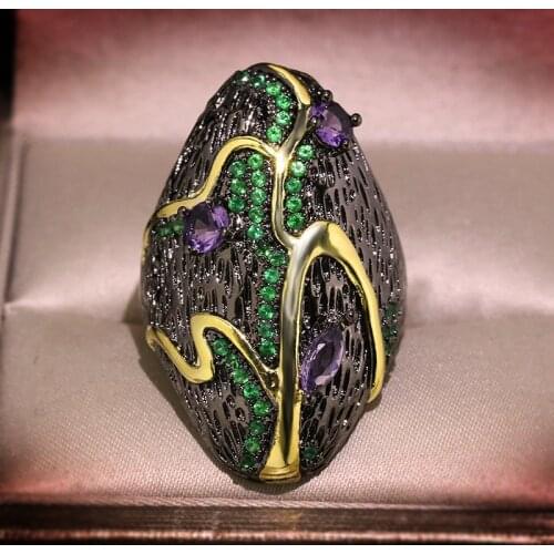 Female Bohemia Branches Leaf Rings Luxury Black Gold Color Crystal Engagement Wedding Rings for Women New Fashion Jewelry Gift