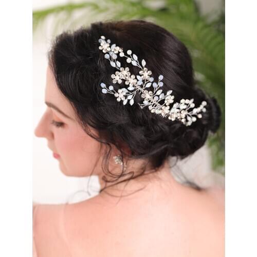 Silver Rhinestones Crystal Pearls Handmade Hair comb Bridal headwear Banquet party for women Headpiece Wedding Decoration