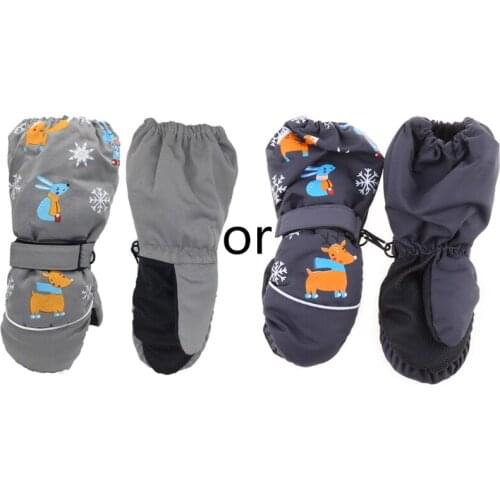 Winter New Children Print Cartoon Deer Rabbit Thickening Ski Gloves Kids Windproof Waterproof Non-slip Long-sleeved Mittens