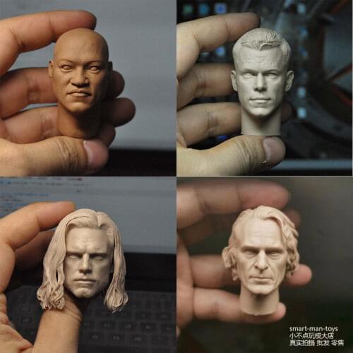 1/6 Male Head Sculpture Unpainted White Carving Model Europe American Man Collection Doll For 12inches Figure Action Accessory