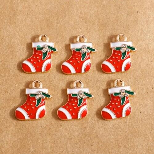 10pcs 17*18mm Enamel Pendants Christmas Stocking Charms for Jewelry Making DIY Bracelets Necklaces Charms Accessories
