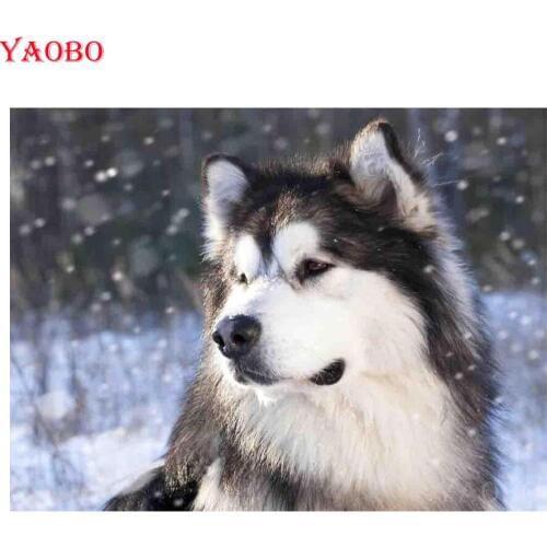 100% Full 5D Diy Diamond Painting Alaskan Malamute 3D Cross-stitch Rhinestone Square Diamant Painting Embroidery Mosaic Kit