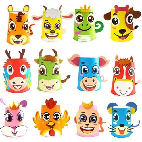 12pcs Kids DIY Toy 3D DIY Handmade Paper Cups Sticker Material Kit Kindergarten School Art Craft Educational Toys Craft Toys