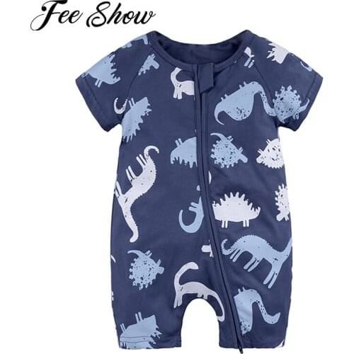 2021 Baby clothes Toddler Baby Boy Girl Rompers Summer Short Sleeve Cute Printed Cotton Zipper Bodysuit Pajamas for Babies