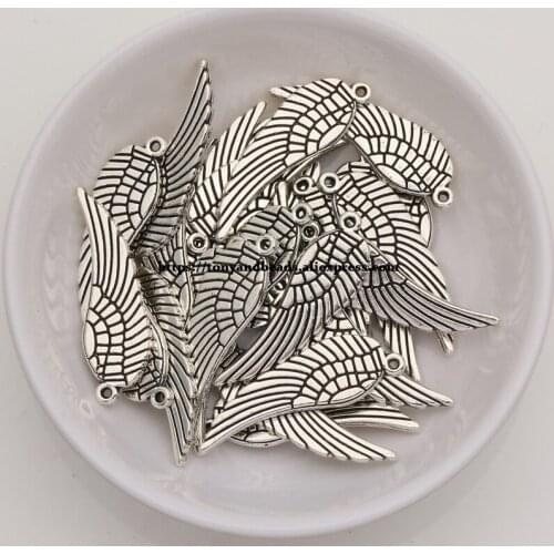 50Pcs/Lot) Zinc Alloy Tibetan Silver European Charm Wing-Shape Pendant Size 30X9mm ZN-10821B