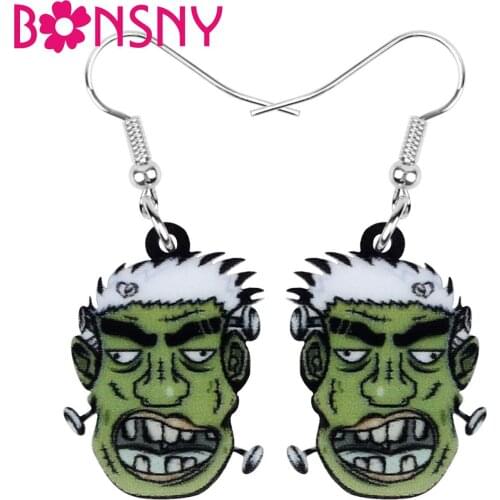 Bonsny Acrylic Halloween Anime Zombie Head Nail Earrings Drop Dangle Festival Decorations Jewelry Women Girl Teen Gift Accessory