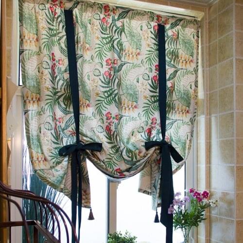 American Country Retro Flower Kitchen Window Curtain Bedroom Curtains For Living Room Coffee Door Tie Curtains Home Deco