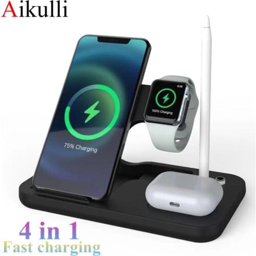 Aikulli 15W Qi Wireless Charger 4 in 1 Fast Charging Stand For iPhone 12 11 Pro XS Apple Watch 5 4 3 AirPods 2 Pro Pencil Charge