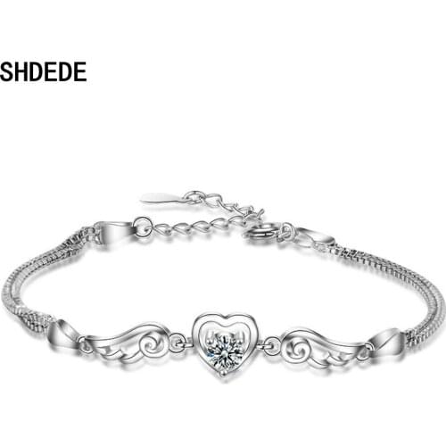 SHDEDE Heart Bracelet For Women Jewelry Engagement Wedding Party Christmas Gift Embellished With Crystals From Swarovski -X013
