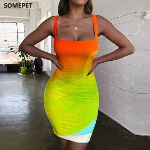 SOMEPET Colorful Dresses Women Abstract Halter Sleeveless Pattern Ladies Dresses Painting 3d Print Psychedelic Bodycon Dress