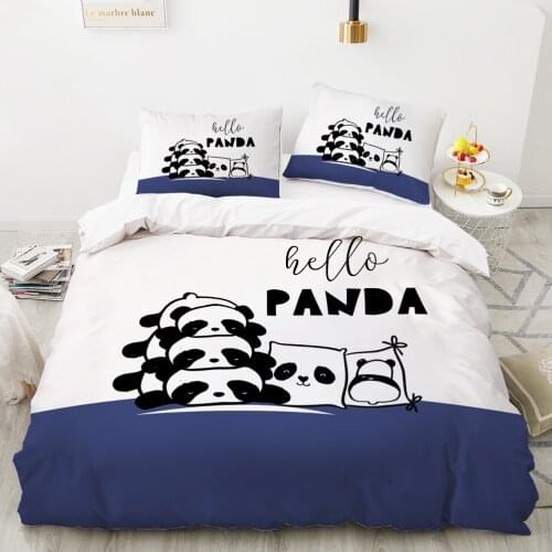 Cartoon Panda Childrens Bedding set for kids baby girls Duvet cover set pillow case Bed linens Quilt cover 140x200 Dark blue