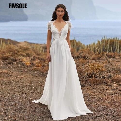 Long Elegant Wedding Dress 2021 Boho Chiffon Lace Cap Sleeve Bridal Bride Gown Robe De Mariée Bohemian Beach White Ivory Custom