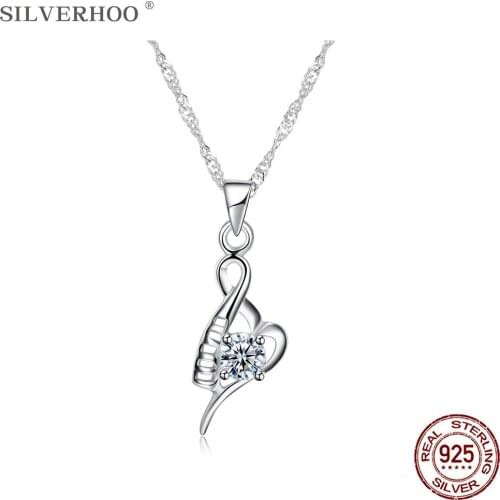 SILVERHOO 925 Sterling Silver Irregular Heart Pendant Necklaces Women Classic Cubic Zirconia Necklace New Arrival Fine Jewelry