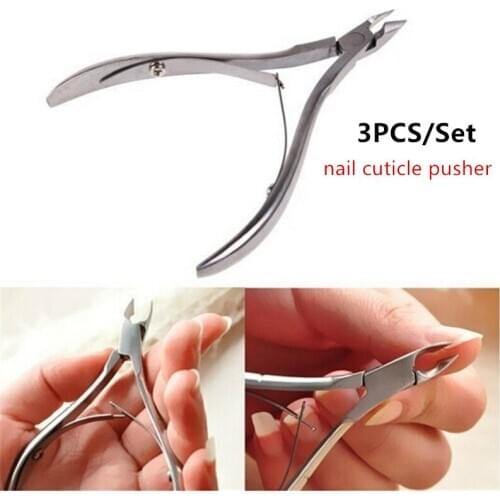Nail Art tools Stainless Steel Cuticle Pusher 3PCS Spoon Remover Nail Care Cleaner Manicure Nail Art File Trimmer Pedicure Tool