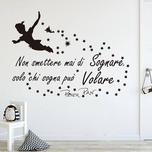 Italian Cartoon Quote Wall Stickers Nursery Kids Bedroom Italian Never-ending Dream Non-spiral Quote Wall Decals