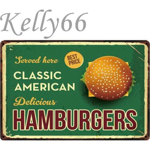 [ Kelly66 ] Hamburger Metal Sign Tin Poster Home Decor Bar Wall Art Painting 20*30 CM Size y-1711