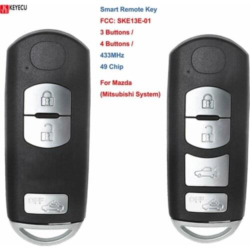 Keyecu Smart Remote Car Key Fob 3 4 Buttons 433MHz with 49 Chip for Mazda (Mitsubishi System) 6 3 MX-5 CX-3 CX-5 CX-7, SKE13E-01
